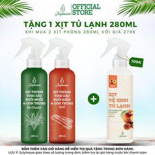 Bình Xịt Phòng Tinh Dầu Sả Chanh, Bạc Hà, Quế, Bạch Đàn Chanh Đuổi Muỗi 280ml Julyhouse Khử Mùi