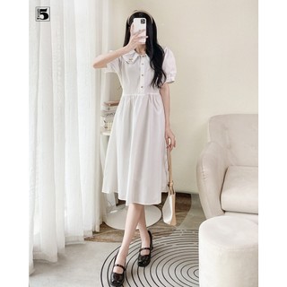 Đầm baby doll ngắn tay, cổ tiểu thư có thêu hoa, 3 cúc cài Twenty.5 -  6014