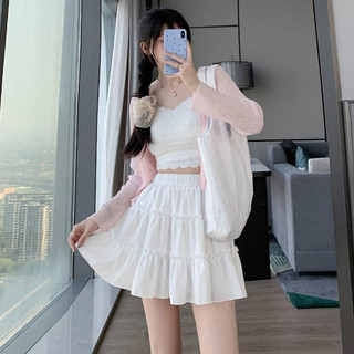 Chân váy nữ ngắn xếp ly bèo tầng có quần trong 2 lớp chất đũi cao cấp mềm đẹp hcom2357