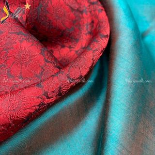 Lụa may áo dài- SILK – hoa cúc màu đỏ đen -CU32