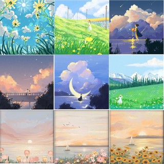 Tranh số hóa kích thước 20x20cm có khung phong cảnh thiên nhiên