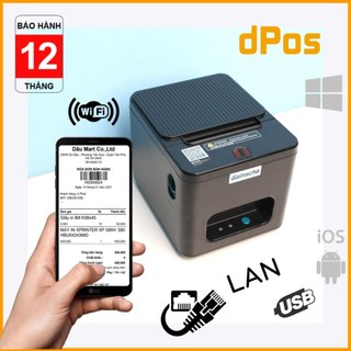 Máy in hóa đơn K80 dPos E200i ZY303 RP335 LAN WIFI in Bill không dây từ điện thoại & máy tính PC có cắt giấy tự động