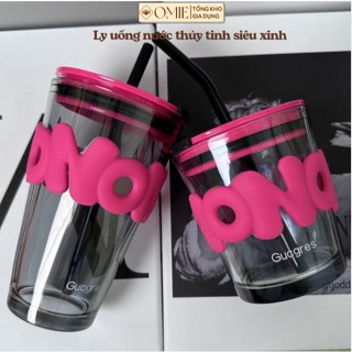  Cốc Thủy Tinh Ly Uống Nước Kèm Đai Silicon 3D Chống Nóng Xinh Xắn Đựng Trà Sữa Cafe Cực Xinh 