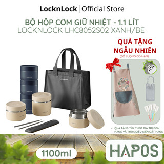 Hộp cơm giữ nhiệt locknlock 3 ngăn 1.1l chính hãng, kèm túi, muỗng đũa, tiện lợi, giữ nhiệt lâu lhc8052s02 - hapos mall