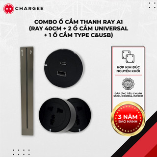 Combo A1 40cm: thanh ray 40cm 8000W CHARGEE + 2 ổ cắm Universal + 1 ổ cắm Type C&USB 250V/13A