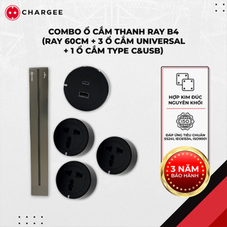 Combo thanh ray dẫn điện 8000W Chargee và ổ cắm đa năng, typeC & USB 250V/13A