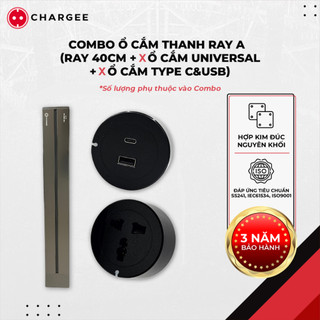 Combo A - 40cm thanh ray dẫn điện 40cm 8000W Chargee và ổ cắm đa năng, typeC & USB 250V/13A