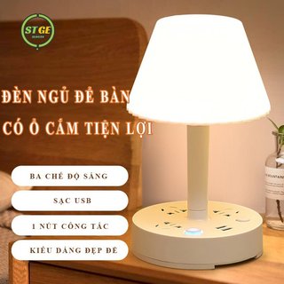  Đèn bàn STGE Đèn ngủ để bàn đa năng tích hợp ổ cắm sạc USB tiện lợi sạc pin Đèn ngủ ánh sáng không hại mắt 