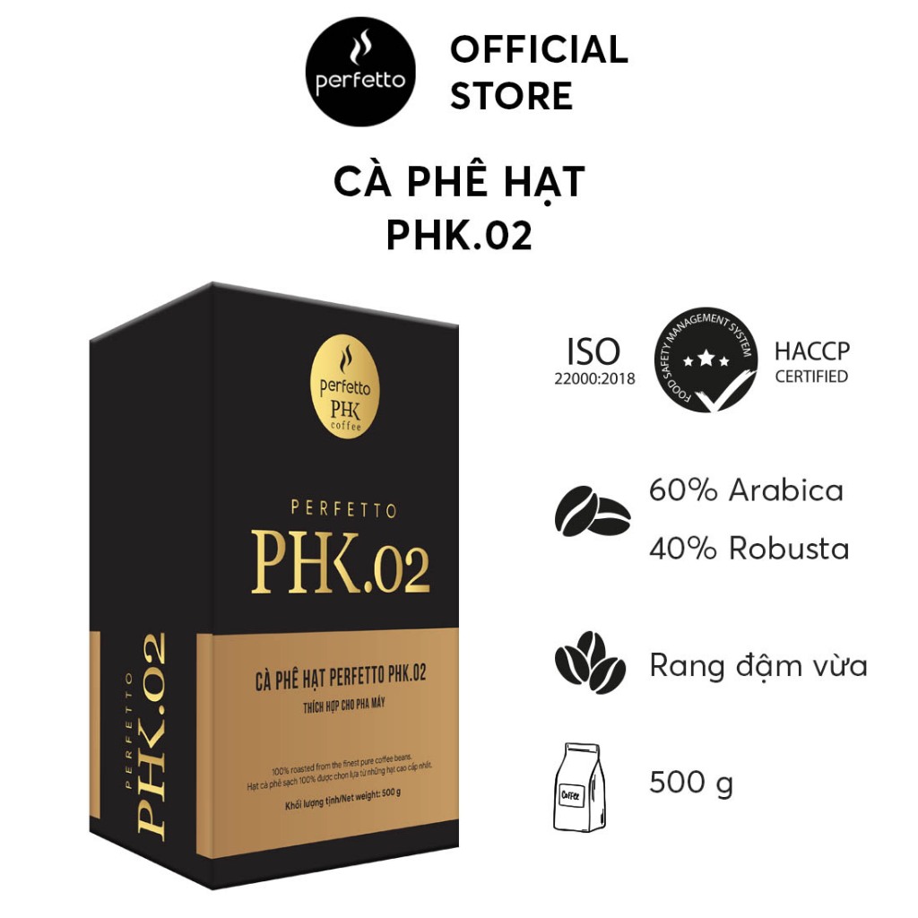 [Perfetto Coffee] Cà phê hạt - Cà phê bột PHK.02 60% Arabica & 40% Robusta (250g/ 500g) - Chính hãng