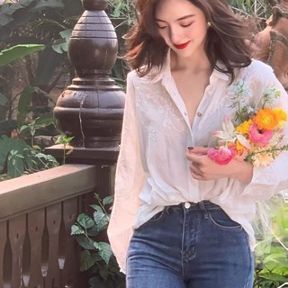 Áo sơ mi thêu hoa nổi đính đá xuất Hàn