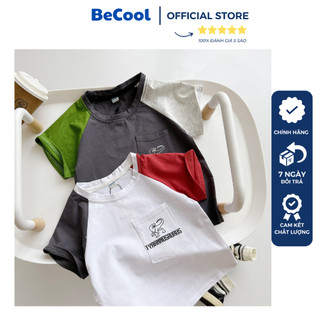Áo phông bé trai, áo thun bé trai bé gái cộc tay chất cotton TAY PHỐI IN KHỦNG LONG siêu ngầu  - BeCool 8-27kg