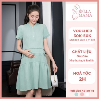 Váy Bầu Harper  Đầm Bầu Mùa Hè Cho Mẹ Bầu Chất Liệu Đũi Gân Sọc Dọc  Đủ Size 45-80kg Bella Mama V11