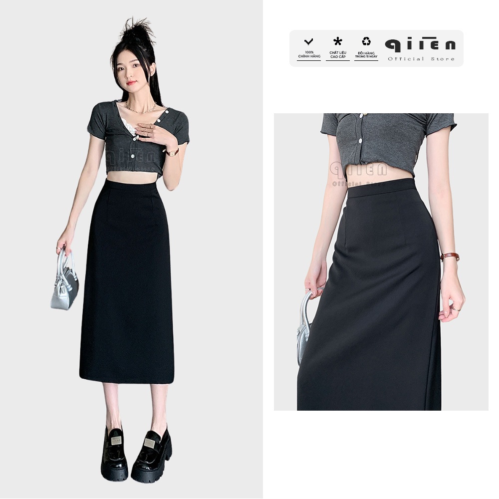 Chân Váy Dài QIIEN, Chân Váy Midi, Chân Váy Dáng Chữ A Dài Chất Umi Co Dãn, Váy Công Sở Lên Form Xinh CV013