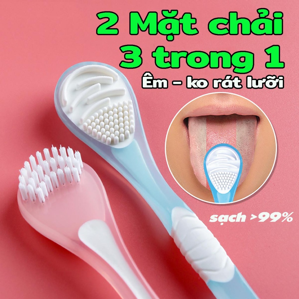 Bàn chải cạo lưỡi 2 mặt cao cấp HOCI, 3 trong 1 Cạo lưỡi + Loại bỏ Vi khuẩn + Masage lưỡi sạch giúp hơi thở thơm mát