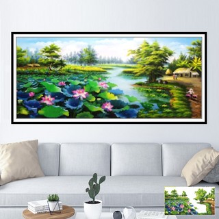 Tranh đính đá phong cảnh Đầm Sen- 120x65cm, 150x75cm  ( tranh chưa đính đá)