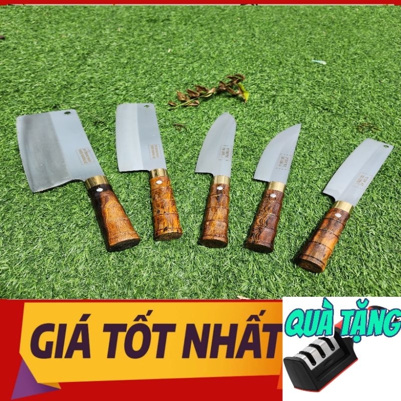 Bộ 5 dao làm bếp dao thép nhật không gỉ dao thép 440c dao cán trúc