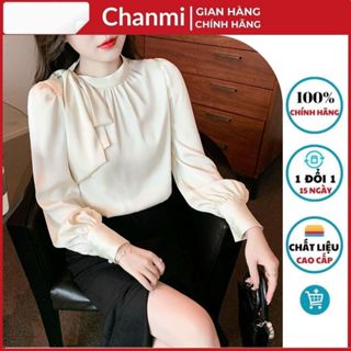Áo công sở nữ tay dài CHANMI A12 cách điệu, áo sơ mi lụa nữ kiểu cổ nơ tay bồng khuy ngọc tiểu thư sang chảnh