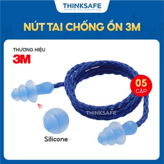 Combo 5 cặp nút tai chống ồn 3M 1290 chất liệu Silicone, rất nhẹ, nút nhét tai giảm ồn 25 dB - Xanh biển - THINKSAFE