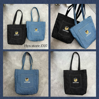 Túi tote gấu who.au denim có khoá kéo