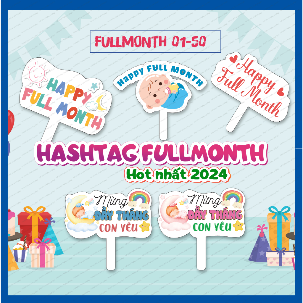 [Hoả tốc 2h] Hashtag Đầy Tháng, Sinh Nhật, Happy Full Month, Birthday, Bảng cầm tay chụp ảnh Đầy Thá