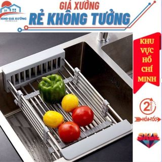 Giá rổ gác bồn rửa chén bát đĩa bằng inox - kệ gác bồn rửa chén bát co giãn tiện lợi