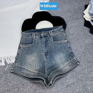 Quần short jean nữ co giãn lưng cao chất jean cotton co giãn dày dặn William - AT429