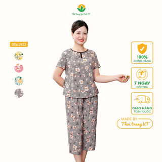  Đồ bộ lanh trung niên quần lửng áo cộc tay Việt Thắng cổ khuyết cài cúc - B06.2423