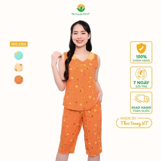Quần áo mặc nhà mùa hè thời trang Việt Thắng, quần lửng, áo sát nách chất Lanh - B05.2306