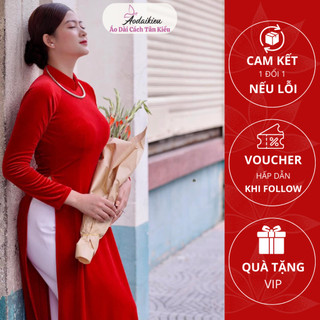 Áo Dài Nhung Đỏ Dáng May Truyền Thống Vải Co Giãn Tốt Mặc Lễ Tết Đẹp Sang Trọng  A52 Áo Dài Cách Tân
