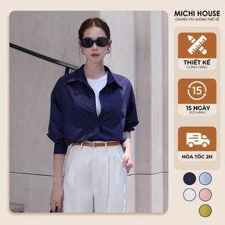 Áo Sơ Mi Nữ Oversize MICHI House Màu Xanh Than Dáng Rộng Dài Tay ASM02