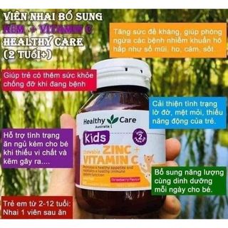 Kẹo ngậm bổ sung Zinc+Vitamin C Healthy Care 60v- Úc