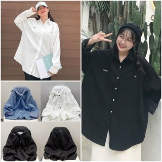 Áo Sơ Mi Nữ Dài Tay Form Rộng Thêu Chữ OCTOBER Phong Cách Ulzzang