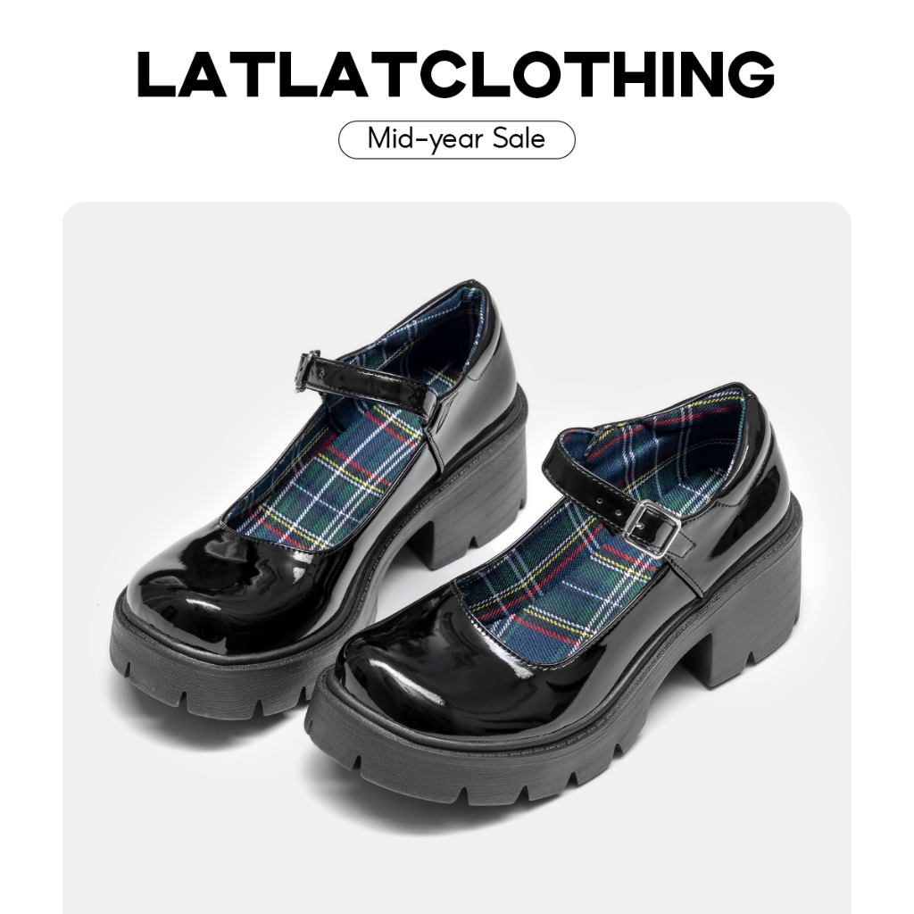 [ SẴN - HOẢ TỐC 2H ] Giày lolita búp bê quai gài đế cao 5cm lót đế caro, da bóng cực sang phong cách thời trang cho nữ