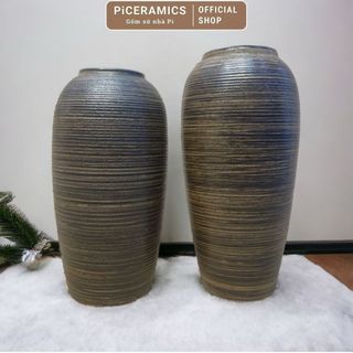 Bình cắm hoa gốm Bát Tràng dáng bom, cao 27cm và 30cm miệng 9cm, màu nâu mộc