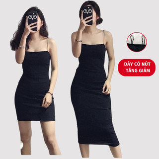 Váy body hai dây dáng ôm madela thun gân co giãn, đầm body hai dây dài chất thun co giãn thoải mái