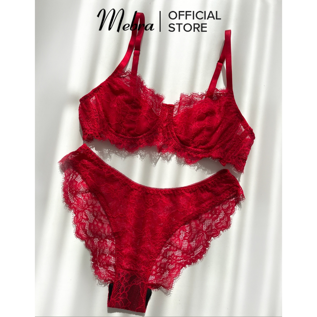 ROSE l Bộ đồ lót ren nữ gợi cảm ren mi đỏ áo bra áo ngực có gọng nâng không mút quần lót cánh tiên M
