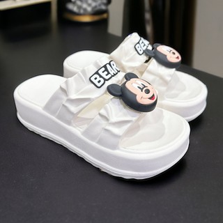 Dép nữ bánh mì 2 quai sticker chuột MicKey dễ thương, đế cao 5cm chống trượt thời trang êm ái D7747