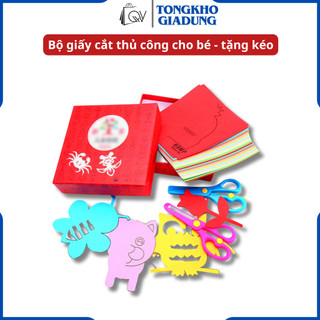 Bộ kéo và giấy cắt thủ công tạo hình sẵn cho bé, hộp 240 tờ tranh cắt