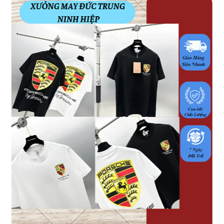 Áo Phông Thời Trang Porsche 2 Màu Đen Trắng Họa Tiết Logo Porsche Trước Và Sau Áo