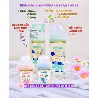 Bình sữa cho bé sơ sinh jubon ppsu bình sữa babuu họa tiết xinh xắn size 180ml, 240ml và 300ml