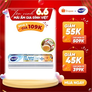 Màng bọc thực phẩm PE 30M chấm đứt MyJae, dạng xé co giãn tốt, bảo quản thực phẩm an toàn