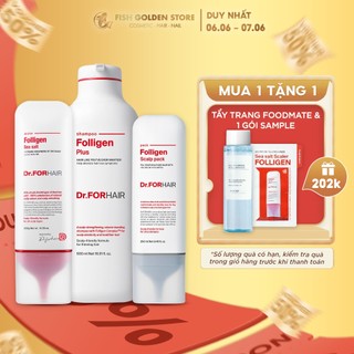 Bộ dầu gội đầu giảm rụng tóc, muối tẩy tế bào chết da đầu và dưỡng xả nuôi dưỡng nang tóc Dr.FORHAIR