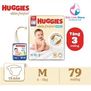 Tã/bỉm dán sơ sinh Huggies Skin Perfect M 76 miếng với 2 vùng thấm giảm kích ứng da