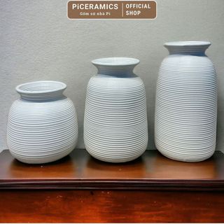 Bình cắm hoa dáng trụ vai vuông gốm Bát Tràng, cao 15/20/24cm, màu trắng và nâu
