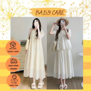Váy bầu dự tiệc xuông dáng dài kiểu khoét cổ điệu đà m319 - đầm bầu xuông vải voan đẹp 2 lớp