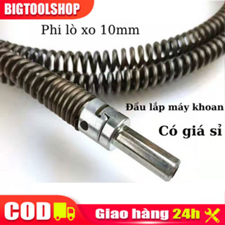 Dây thông tắc cống, thông bồn cầu lò xo INOX siêu bền từ 10m lắp cùng máy khoan đã có đầu nối - 1919