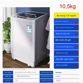  Máy giặt mini SAKURA 10.5 KG Tự động 100%, giặt, vắt,sấy - Bảo Hành 12 tháng