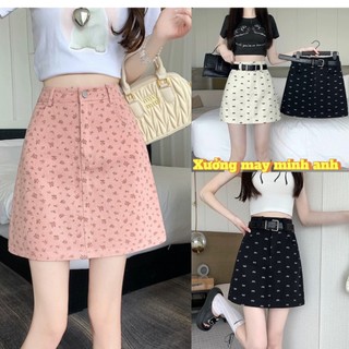 Chân váy kaki họa tiết nhí dáng a basiss có quần lót trong