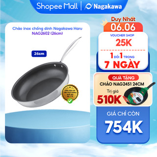 Chảo inox chống dính Nagakawa Haru NAG2602 (26cm) - Dùng cho mọi loại bếp - Hàng chính hãng