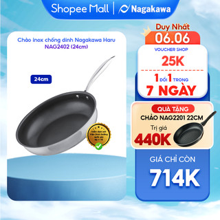 Chảo inox chống dính Nagakawa Haru NAG2402 (24cm) - Dùng trên mọi loại bếp - Hàng chính hãng